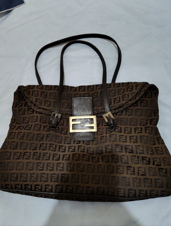 Fendi Handbags - Fendi Zucchino Baguette Tote Black Moro Shoulder Bag
